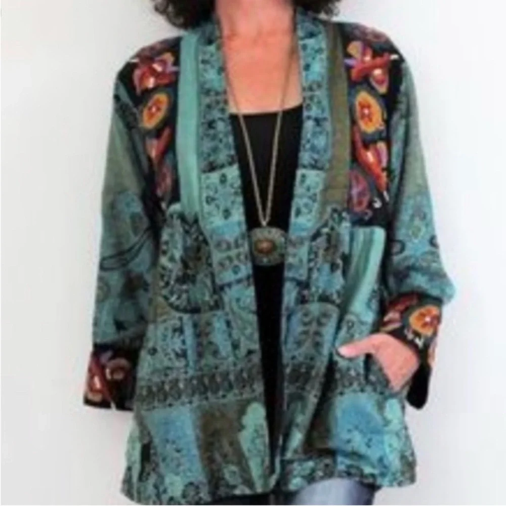 Soft Surroundings Istanbul Kimono Jacket Embroidered Tapestry Size XS - Picture 3 of 12